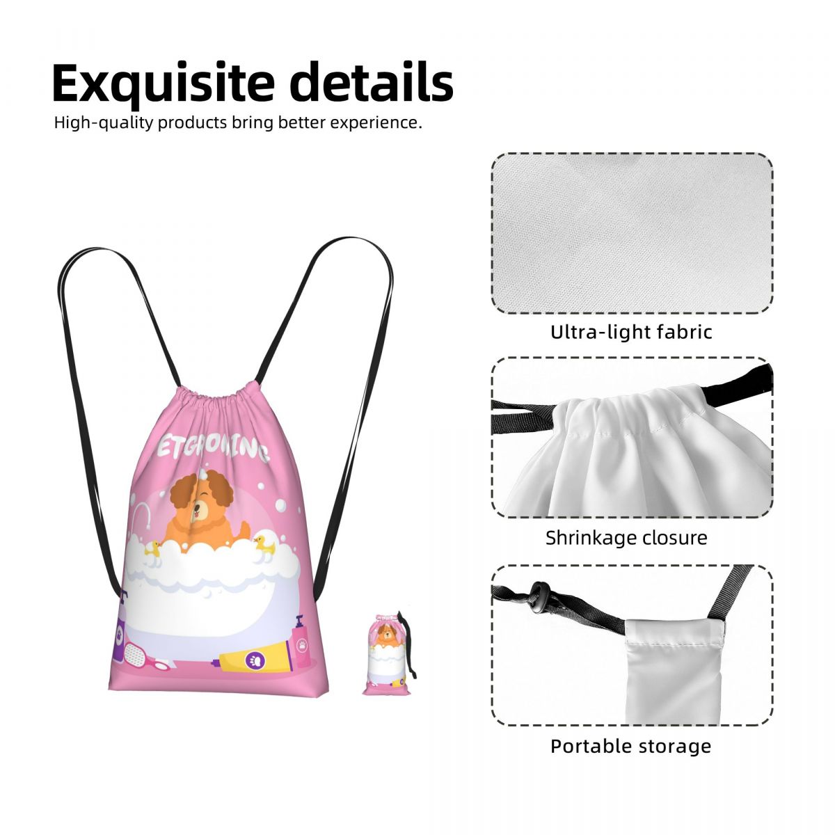 Men'S Grooming Bag - Zaino con Coulisse per Toelettatura Animali